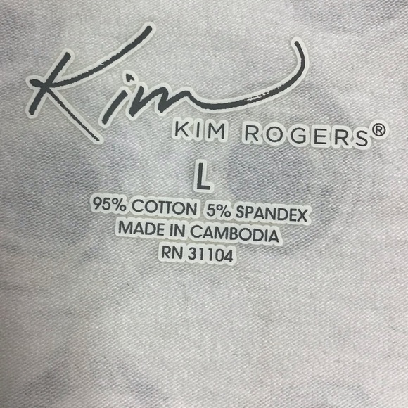 KIM ROGERS women’s crew neck short sleeve top sz L  circle print, blue and whit3 - Picture 3 of 5